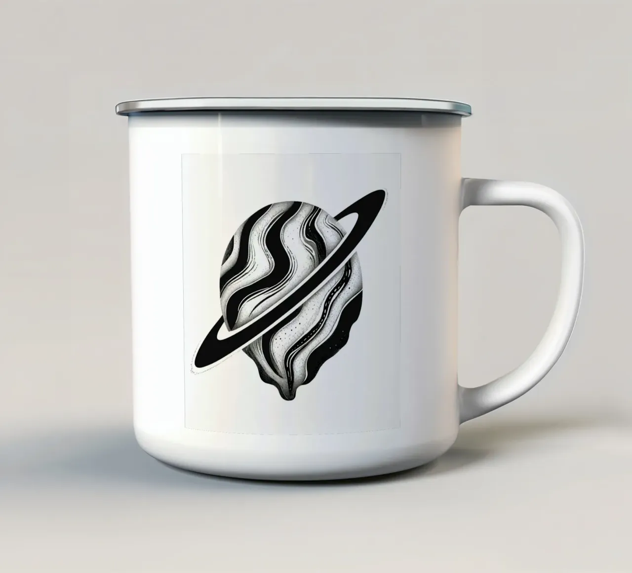 Il crollo cosmico: L'orbita piangente di un Saturno distopico tazza in smalto da Artistic-shop