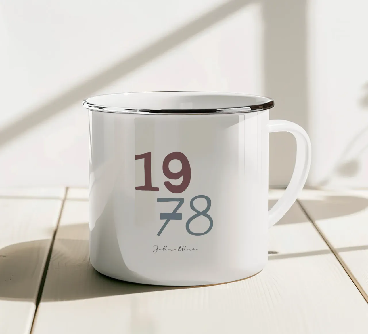 Custom Birth Year and Name Print enamel mug by Imaginative