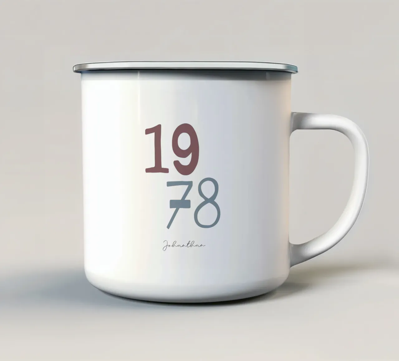 Custom Birth Year and Name Print enamel mug by Imaginative