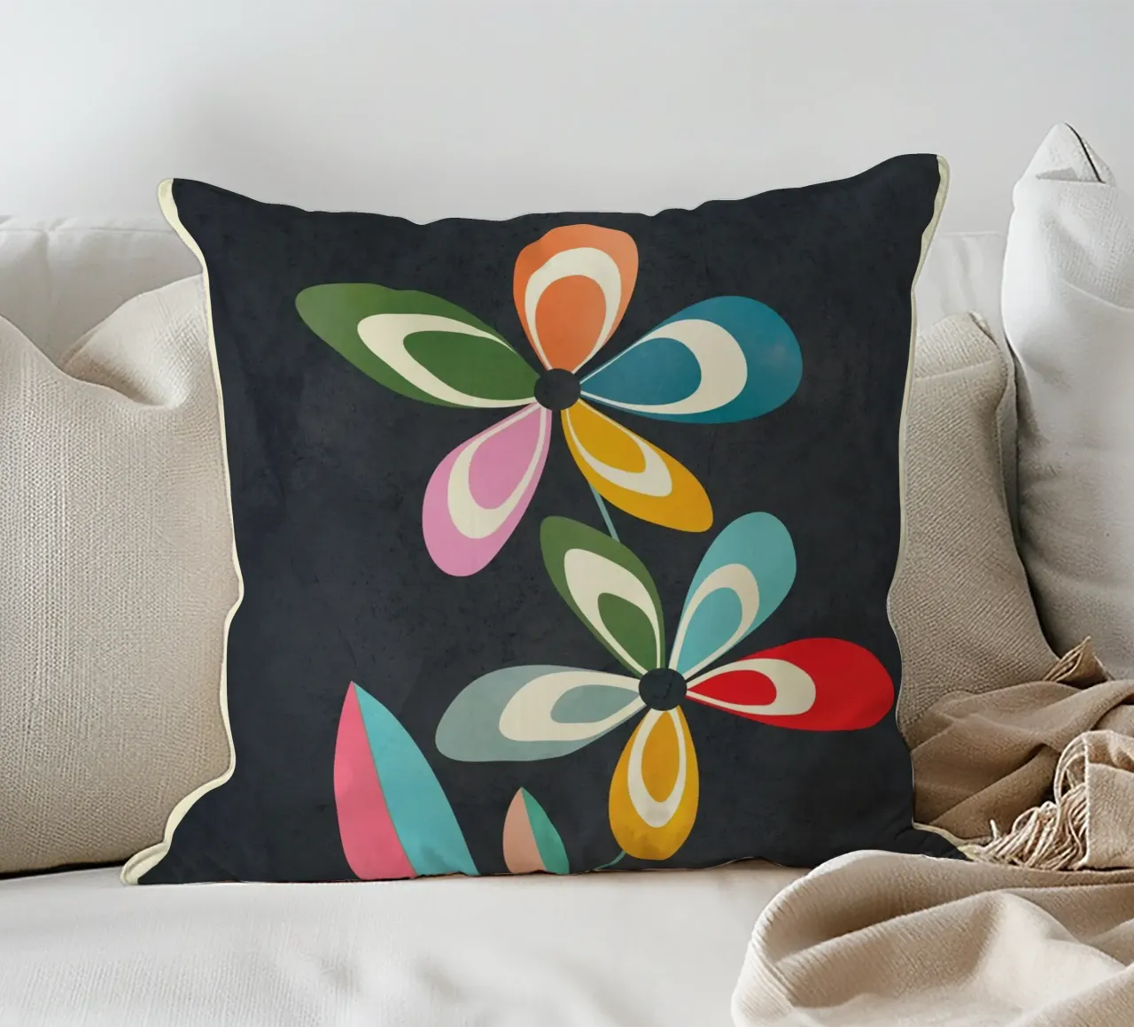 Mid-Century Abstract Flowers 01 cuscino da cityart