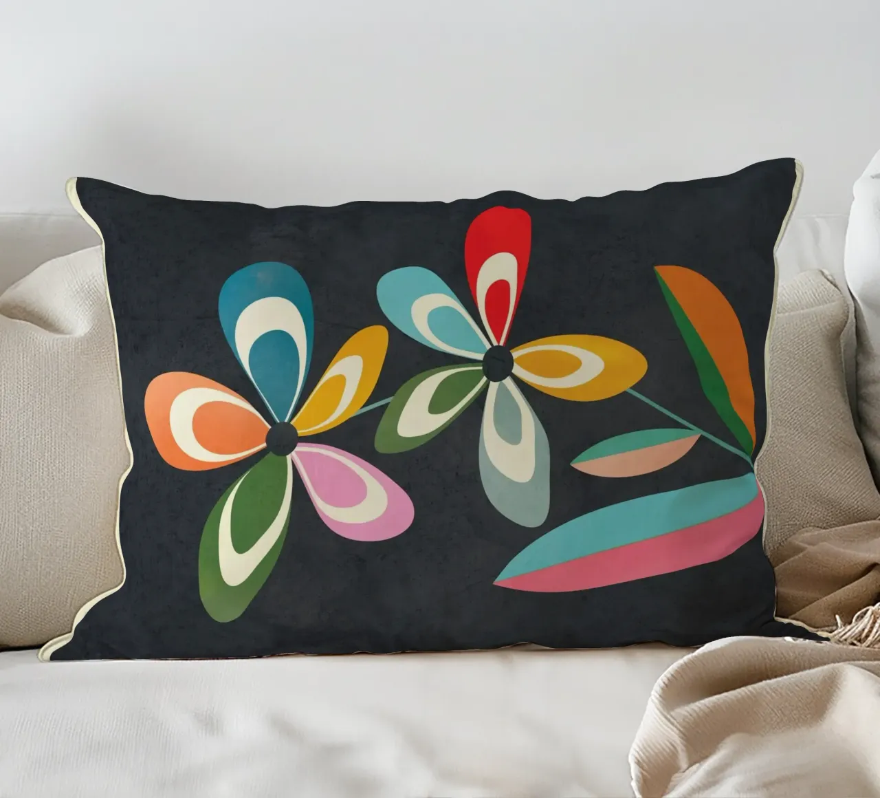Mid-Century Abstract Flowers 01 cuscino da cityart