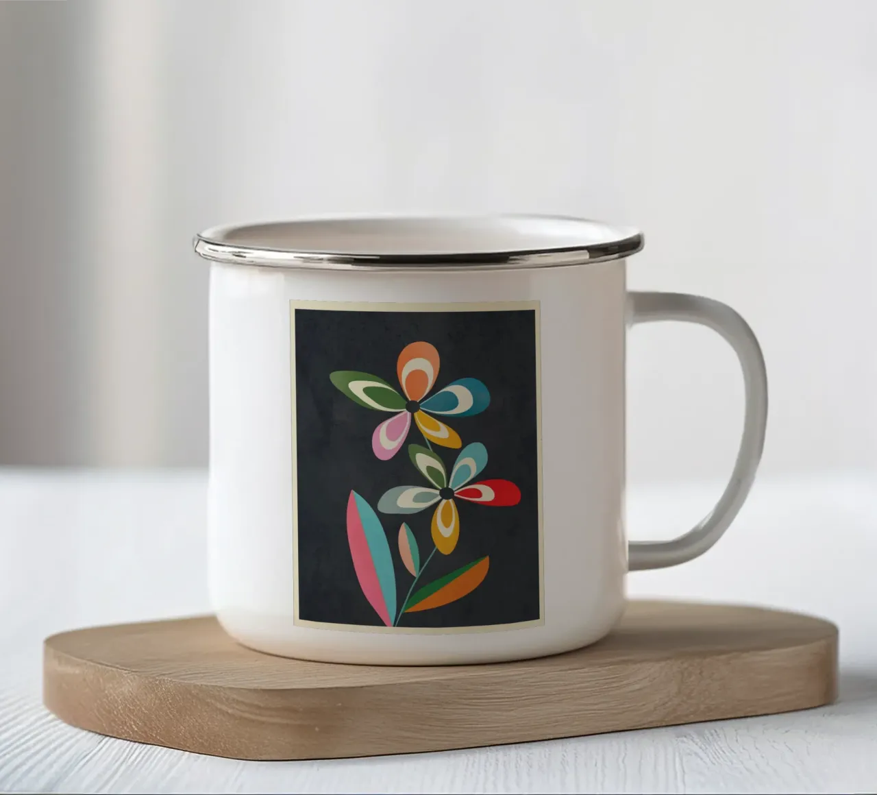 Mid-Century Abstract Flowers 01 tazza in smalto da cityart