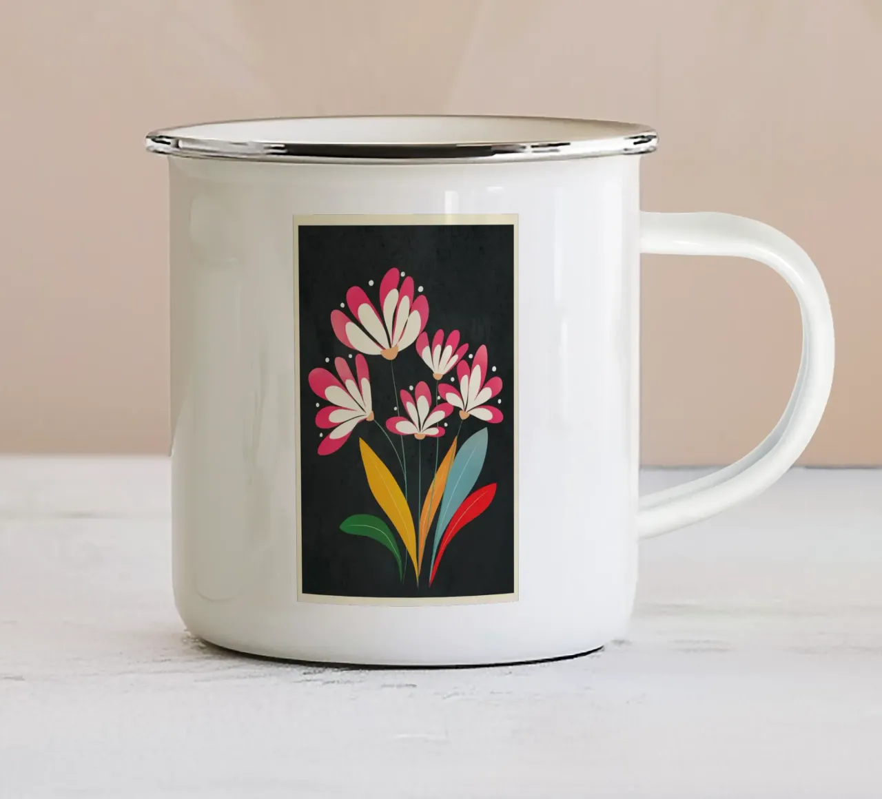 Mid-Century Abstract Flowers 03 tazza in smalto da cityart