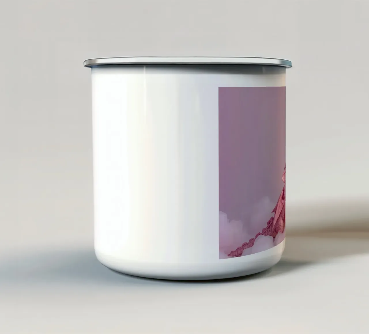 Figurina di drago rosa con fumo su nuvole rosa tazza in smalto da DesignDoodle