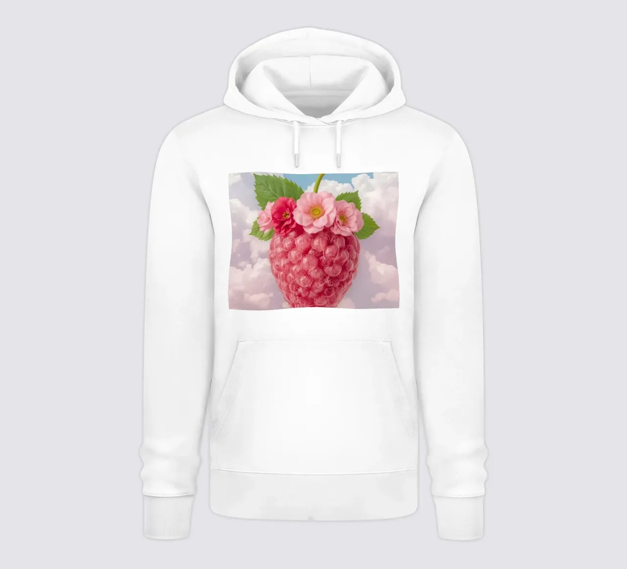 Lampone rosa con fiori e foglie nel cielo felpa con cappuccio da DesignDoodle
