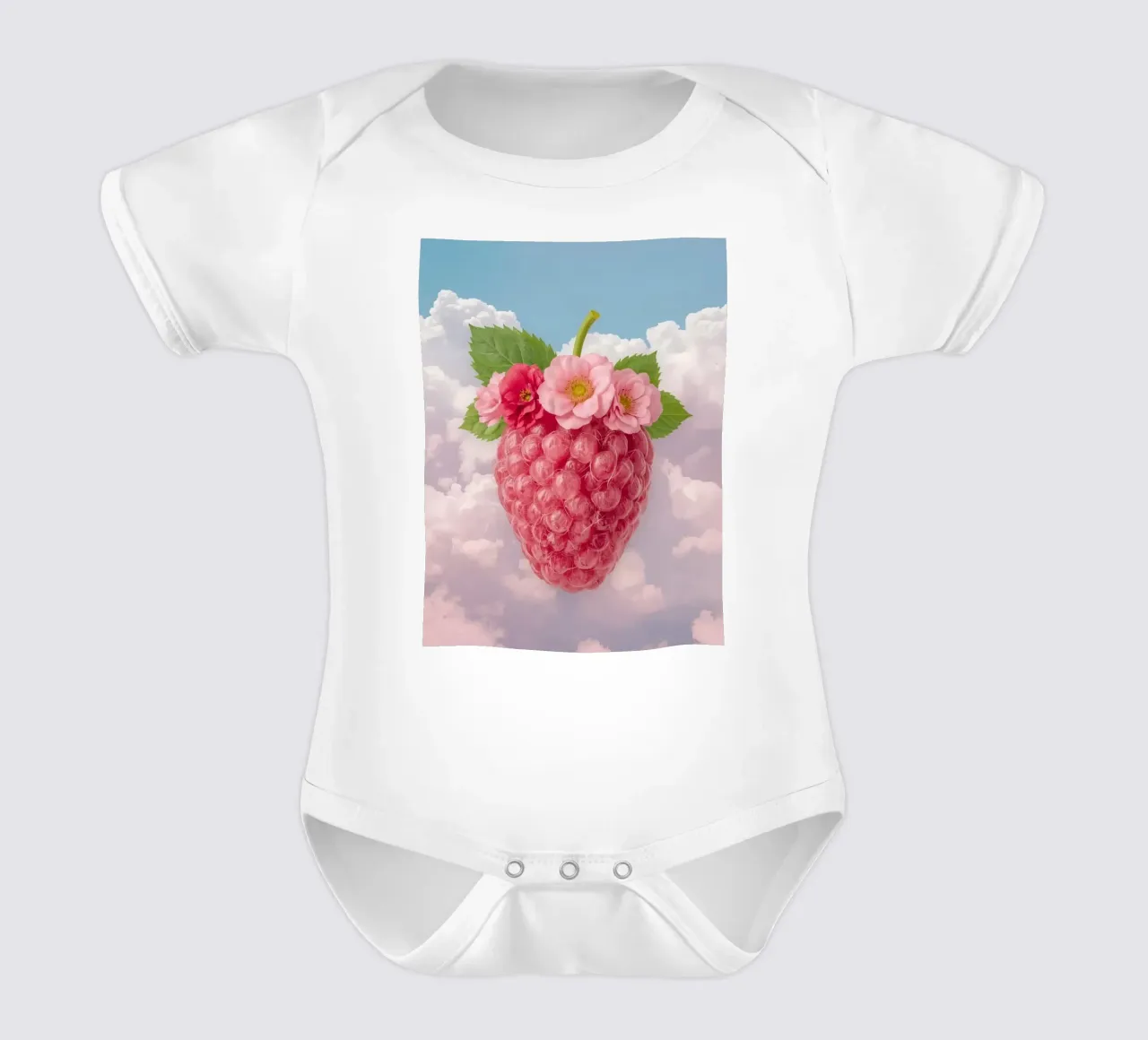Lampone rosa con fiori e foglie nel cielo body neonato maniche corte da DesignDoodle