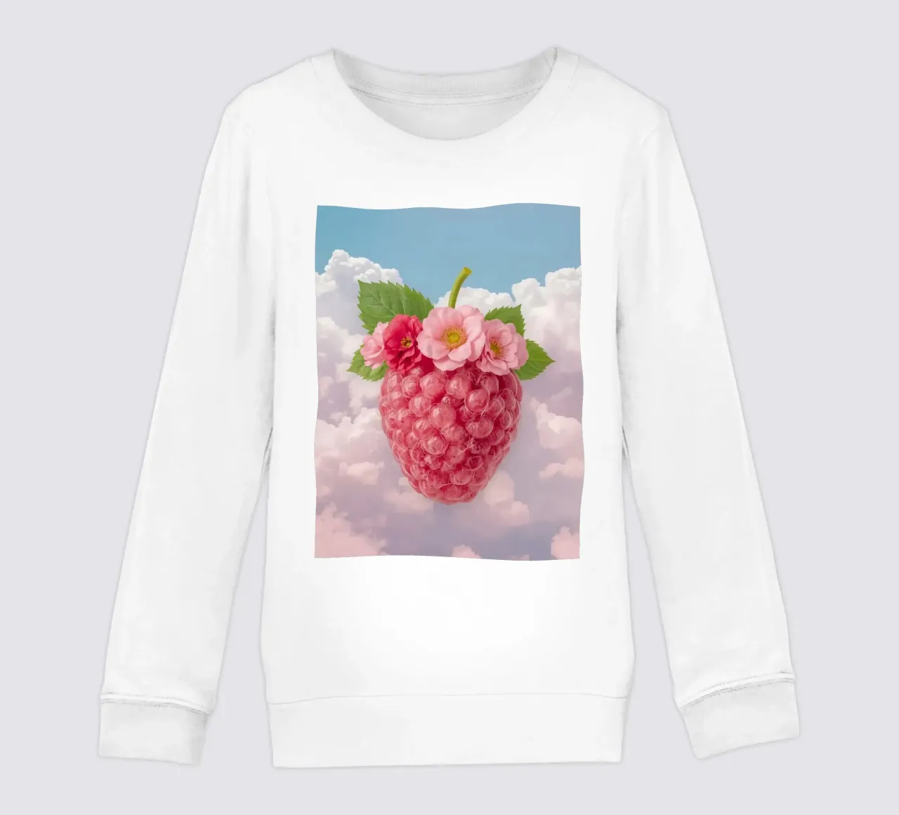 Lampone rosa con fiori e foglie nel cielo felpa bambino da DesignDoodle