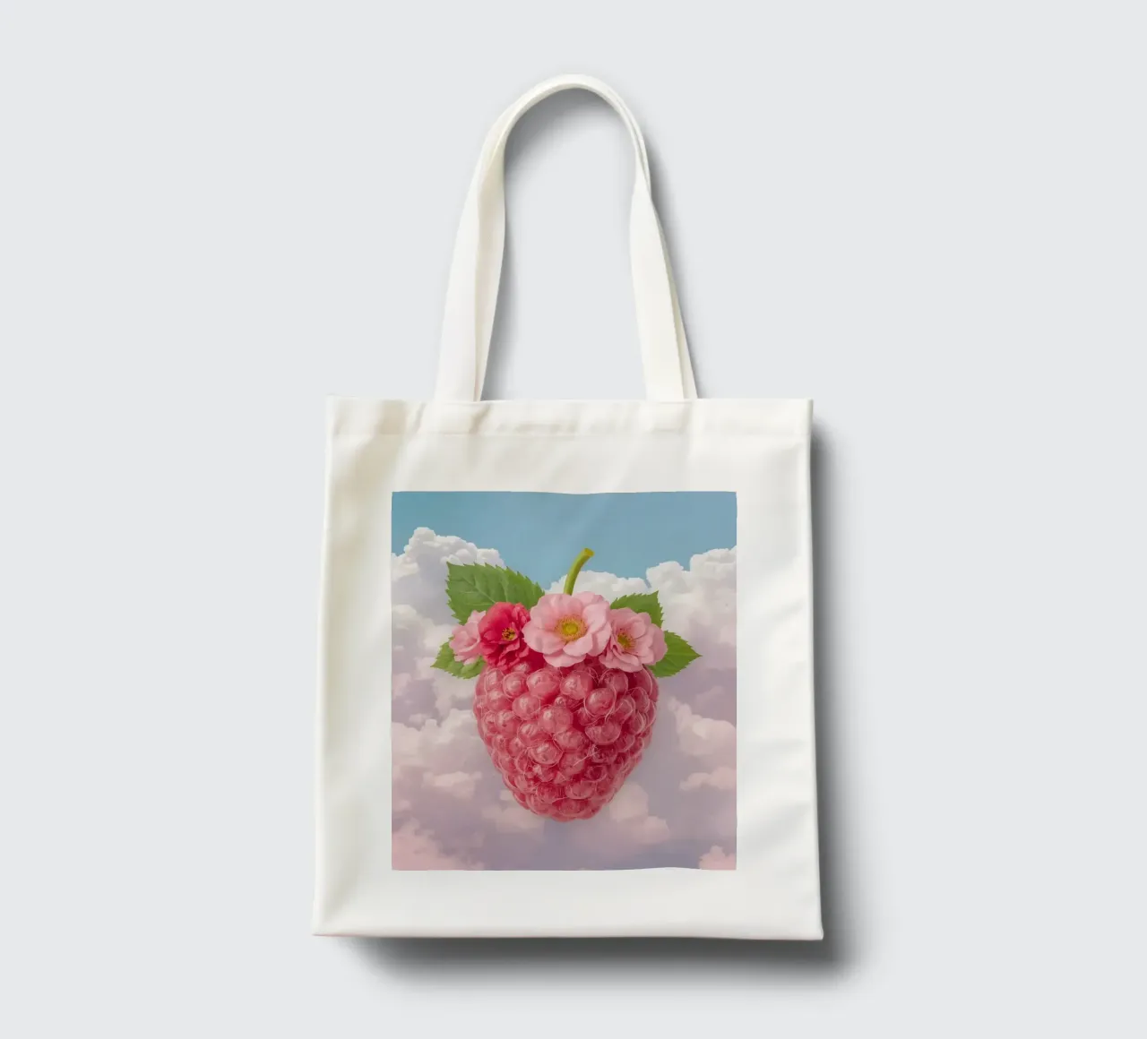 Lampone rosa con fiori e foglie nel cielo borsa in juta da DesignDoodle