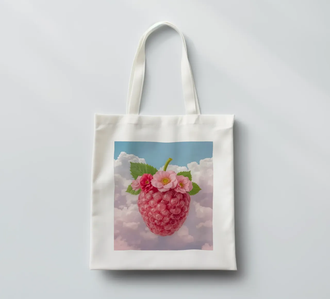 Lampone rosa con fiori e foglie nel cielo borsa in juta da DesignDoodle