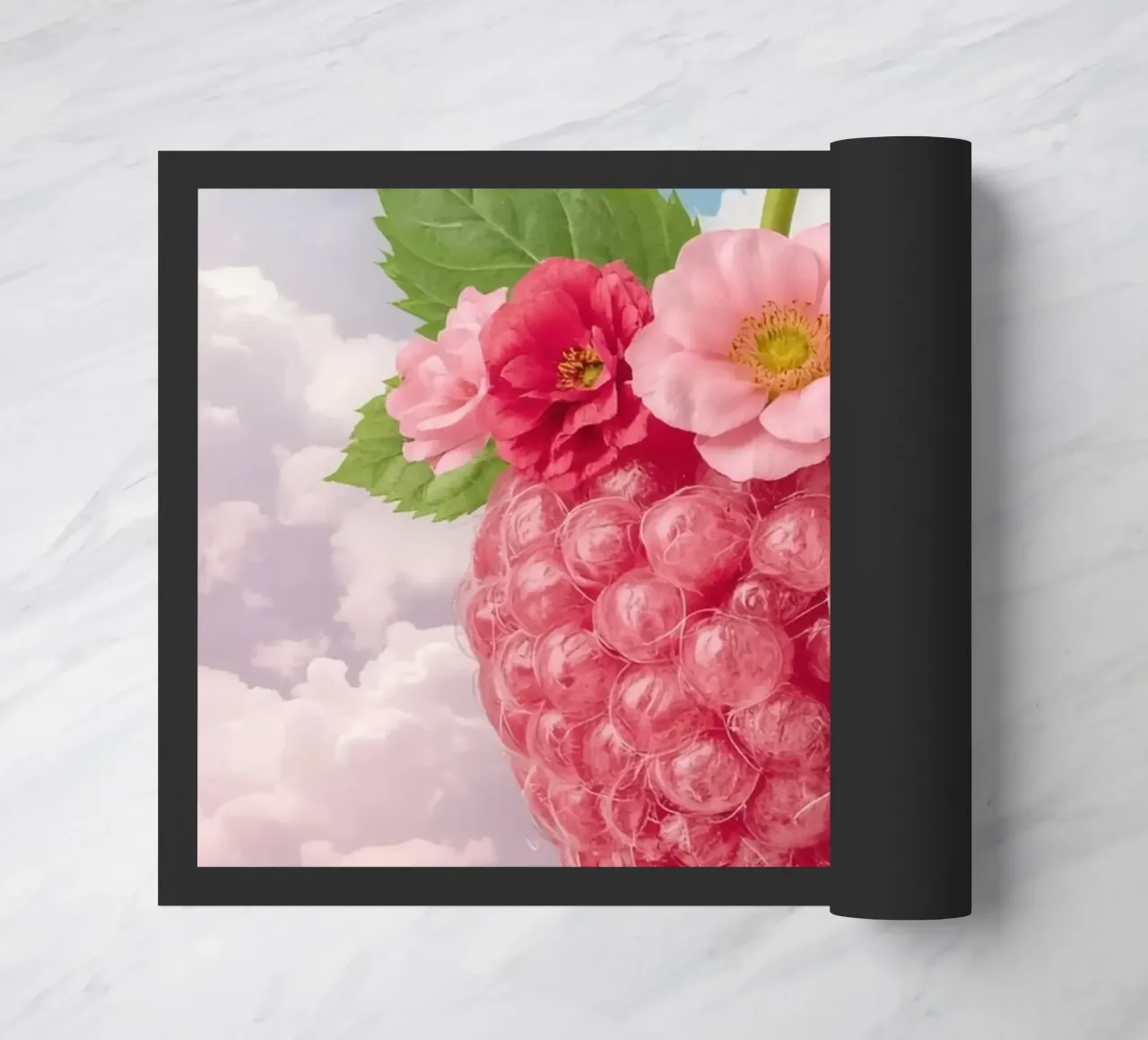 Lampone rosa con fiori e foglie nel cielo zerbino da DesignDoodle