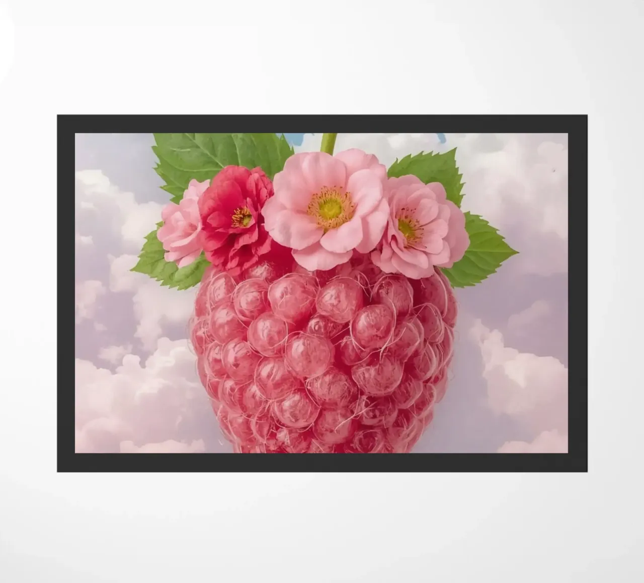 Lampone rosa con fiori e foglie nel cielo zerbino da DesignDoodle