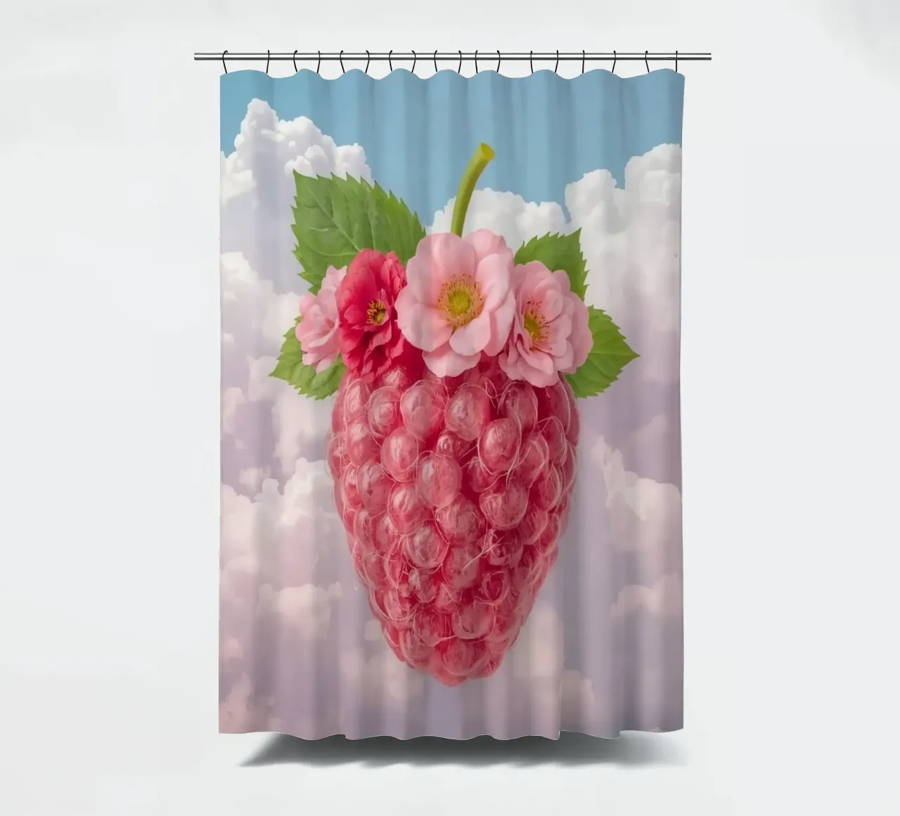 Lampone rosa con fiori e foglie nel cielo tenda da doccia da DesignDoodle