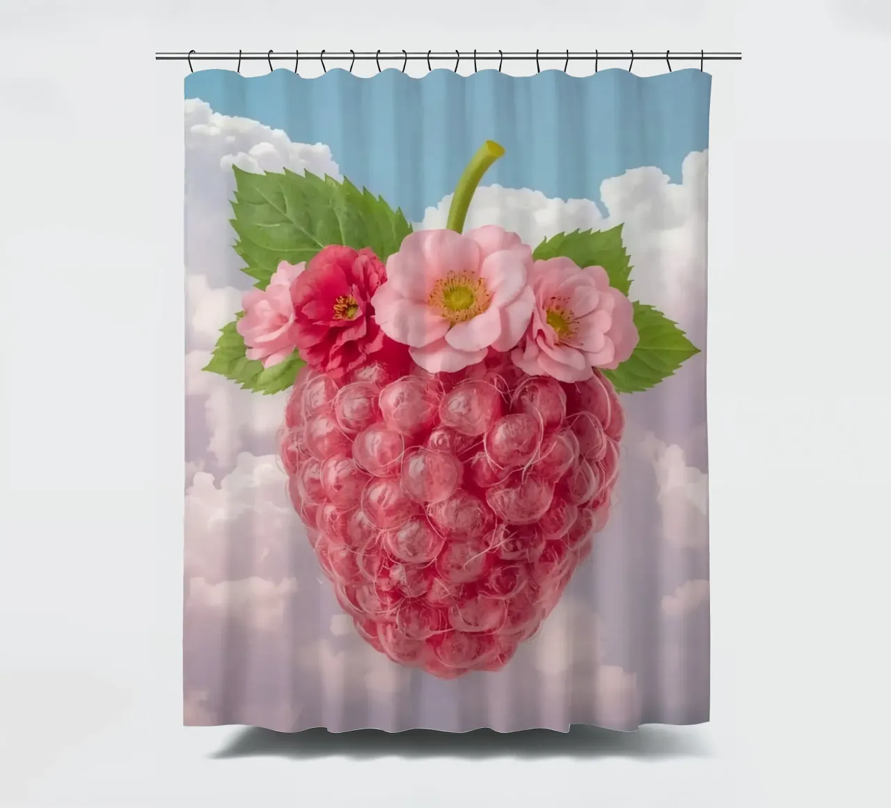 Lampone rosa con fiori e foglie nel cielo tenda da doccia da DesignDoodle