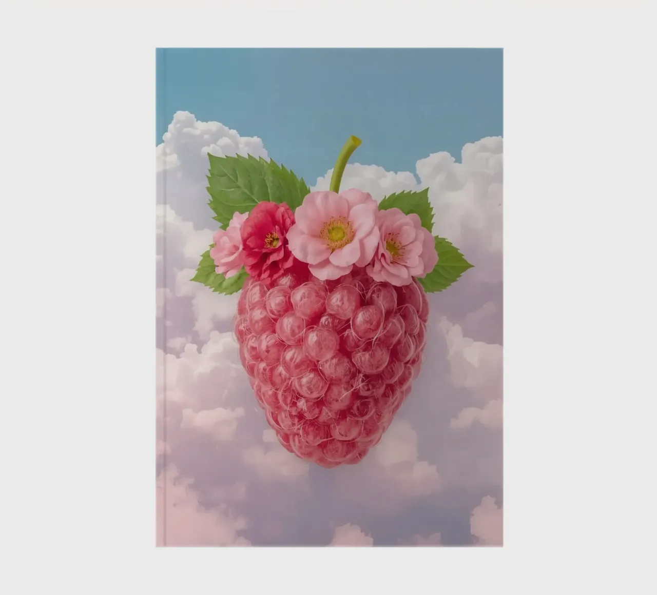 Pink Raspberry with Flowers and Leaves in Sky notebook by DesignDoodle