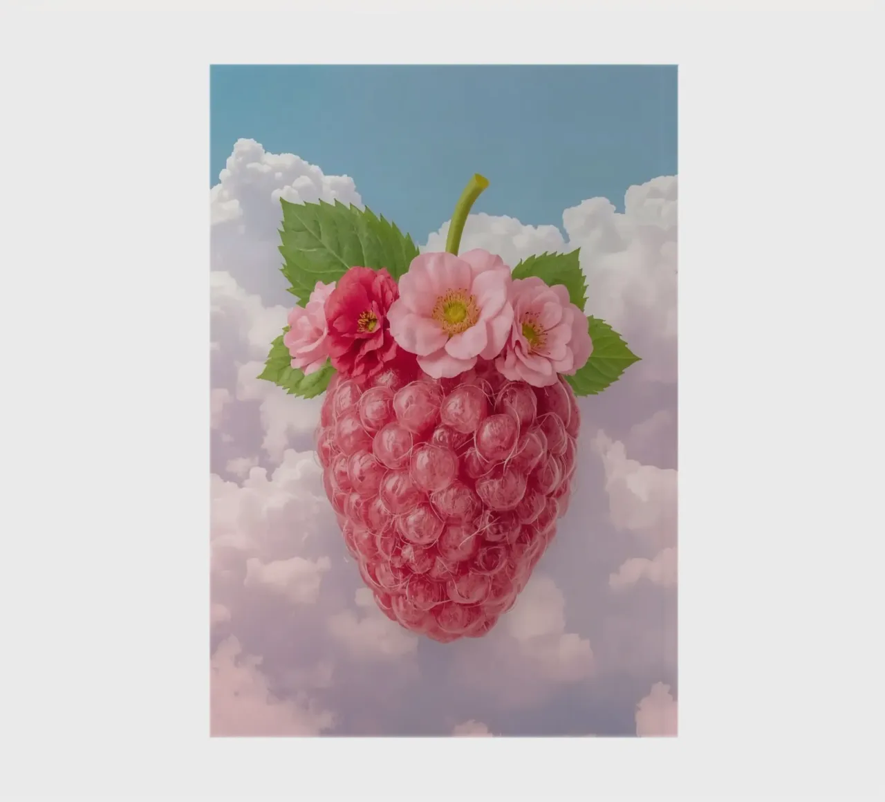 Pink Raspberry with Flowers and Leaves in Sky notebook by DesignDoodle