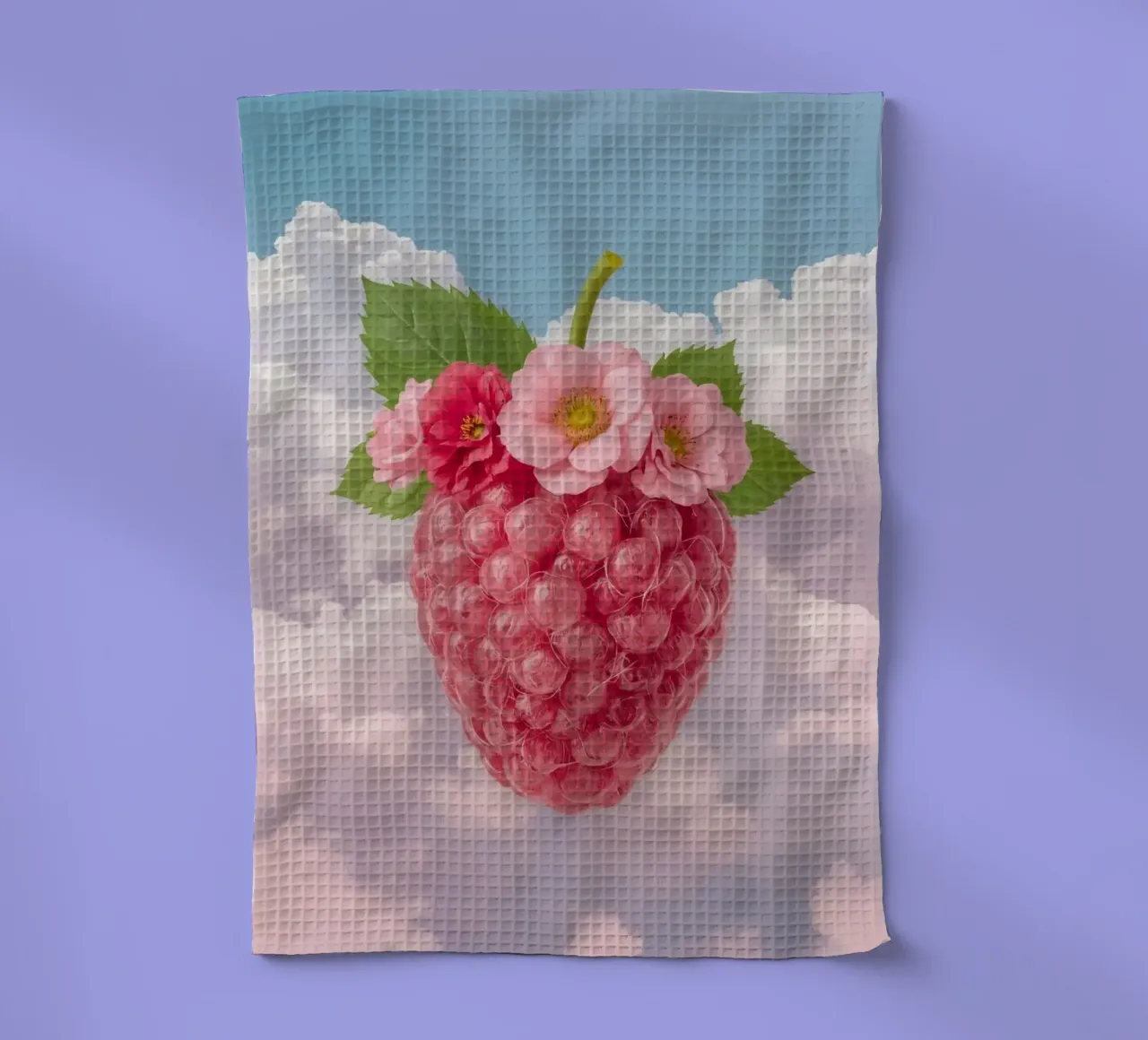 Lampone rosa con fiori e foglie nel cielo canovaccio da cucina da DesignDoodle