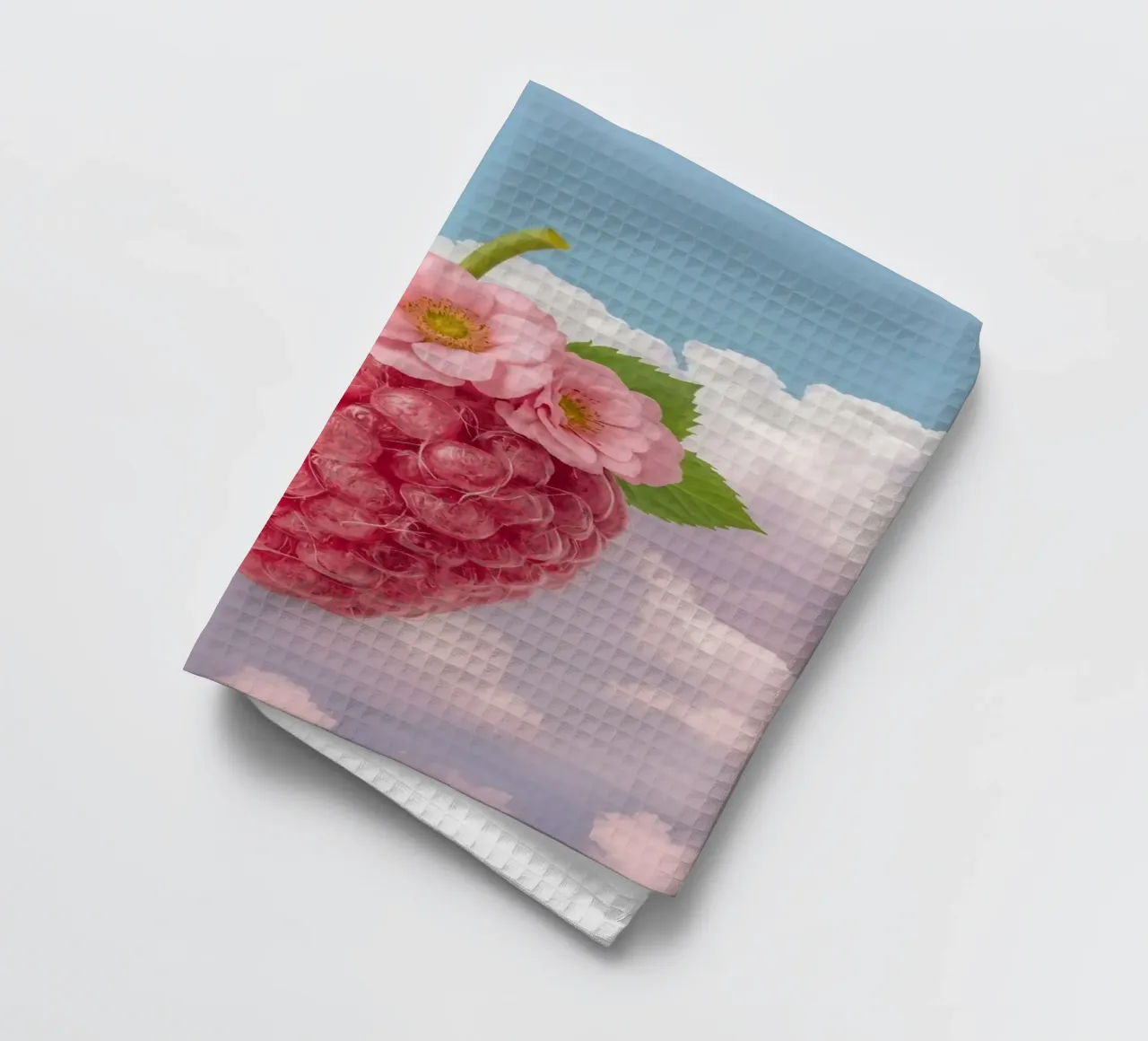 Lampone rosa con fiori e foglie nel cielo canovaccio da cucina da DesignDoodle