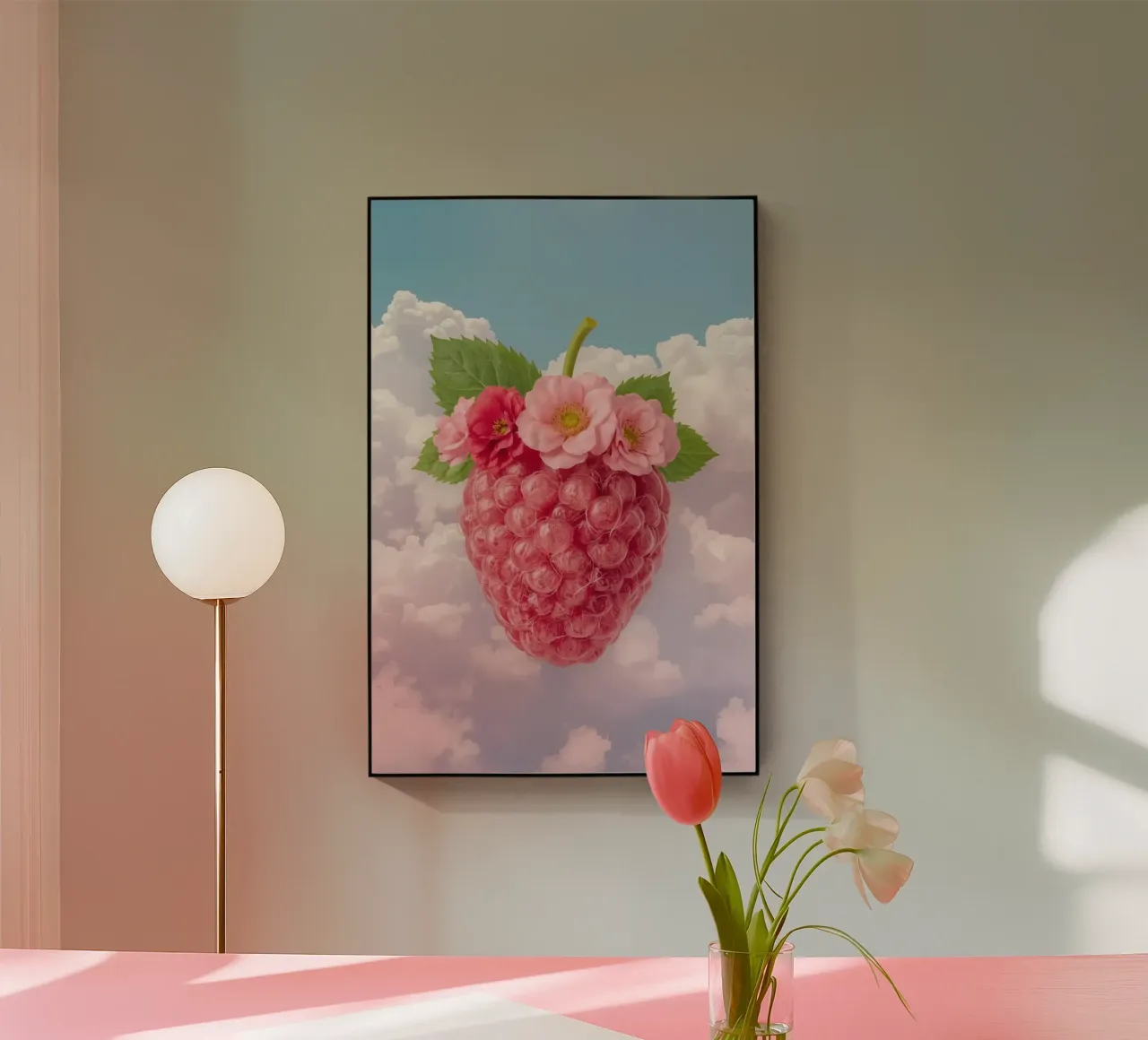Lampone rosa con fiori e foglie nel cielo plexiglass da DesignDoodle