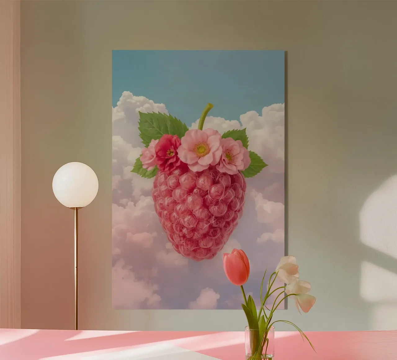 Lampone rosa con fiori e foglie nel cielo plexiglass da DesignDoodle