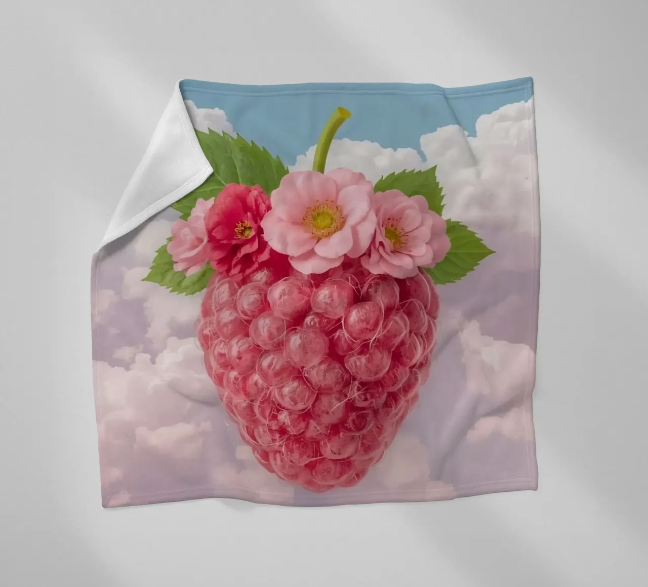 Lampone rosa con fiori e foglie nel cielo coperta in pile da DesignDoodle