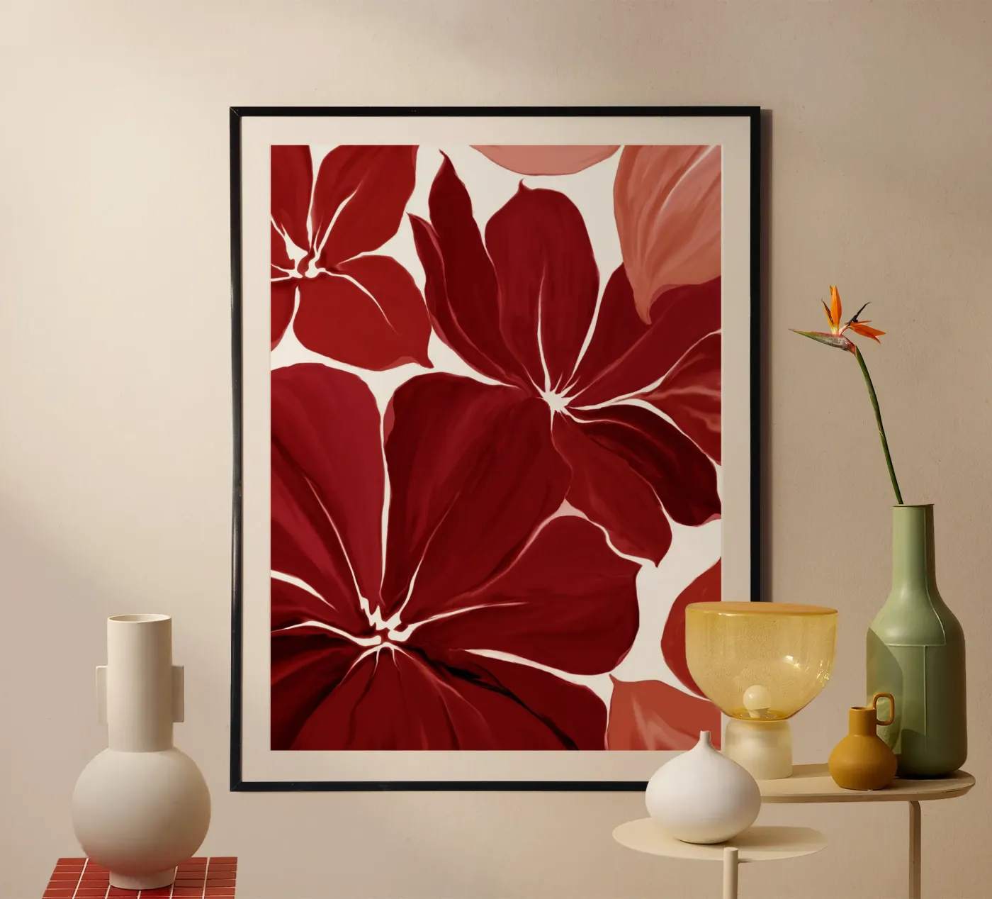 Large red flowers poster by beamorello