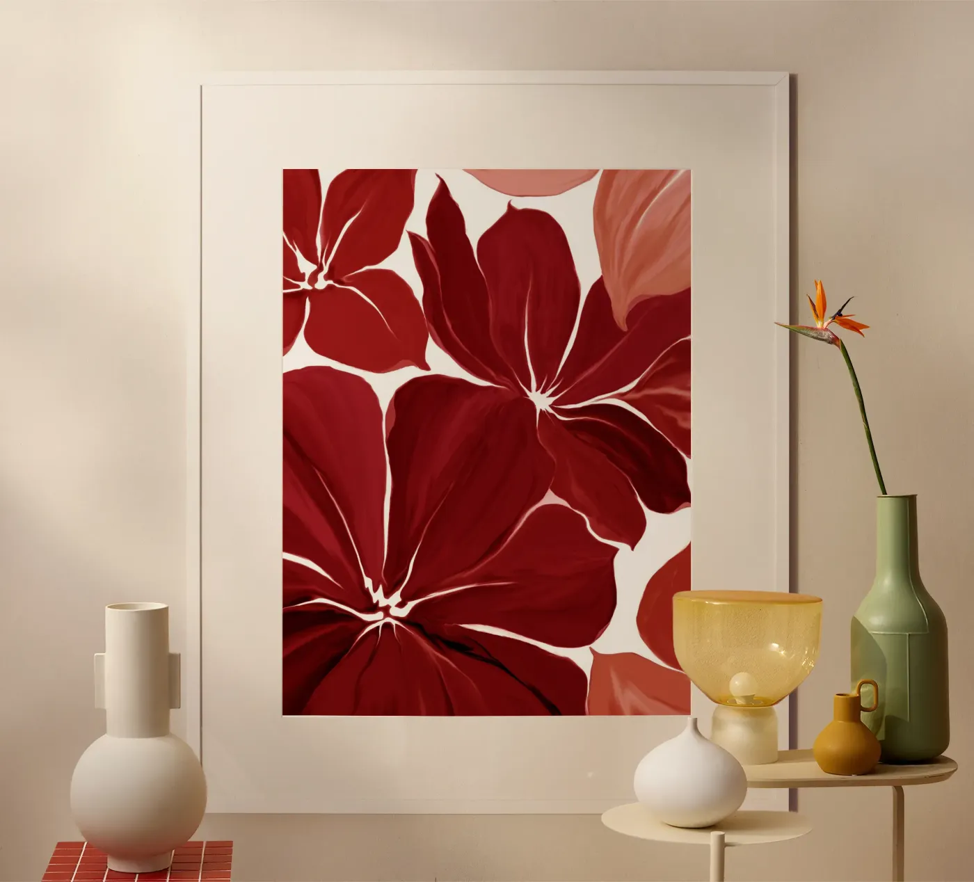 Large red flowers poster by beamorello