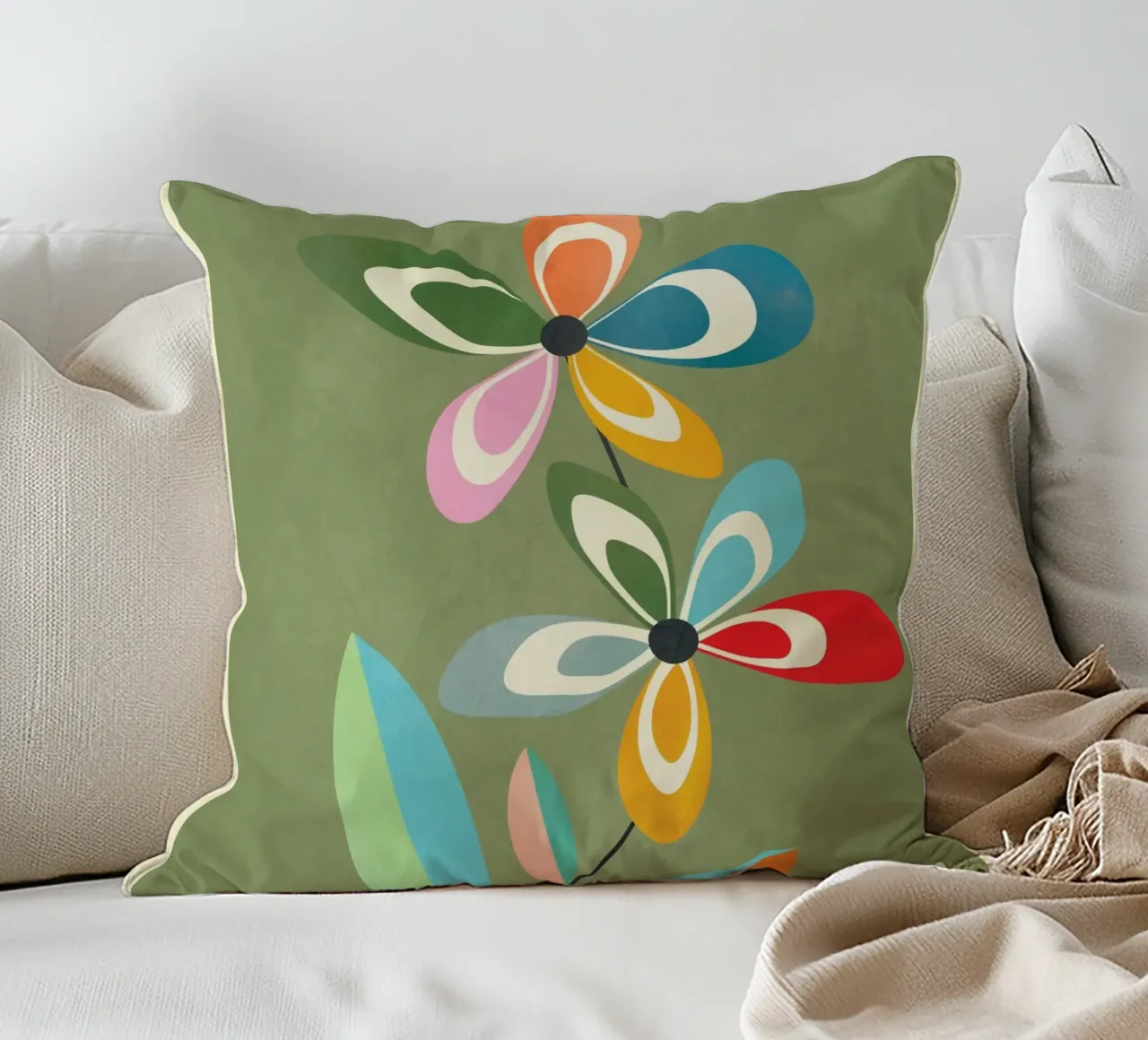 Mid-Century Abstract Flowers 06 cuscino da cityart