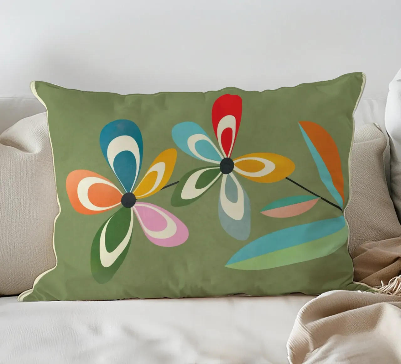 Mid-Century Abstract Flowers 06 cuscino da cityart