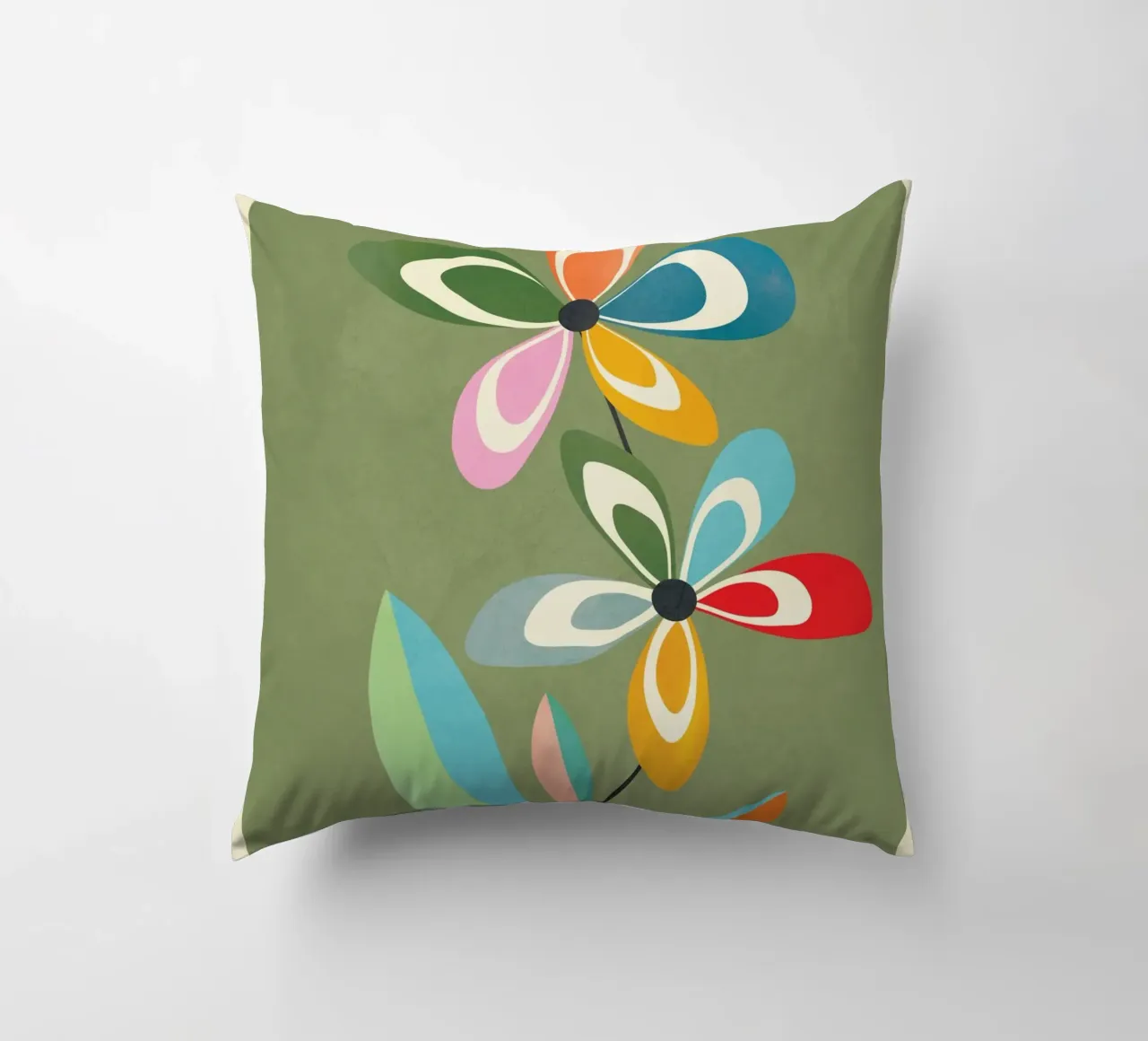 Mid-Century Abstract Flowers 06 cuscino da cityart