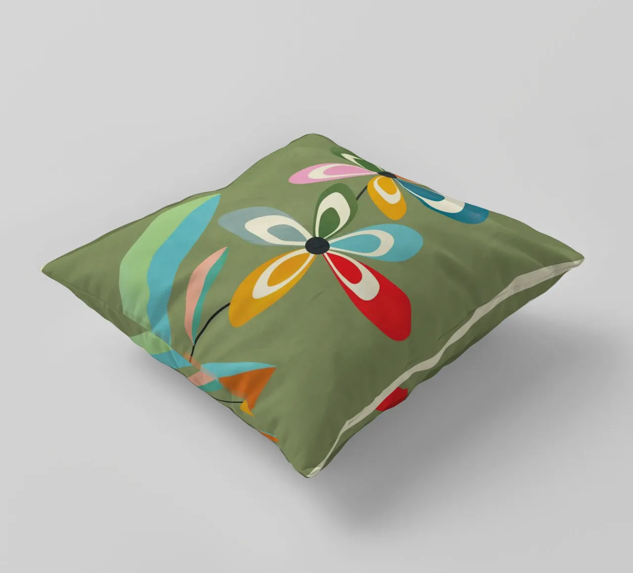 Mid-Century Abstract Flowers 06 cuscino da cityart