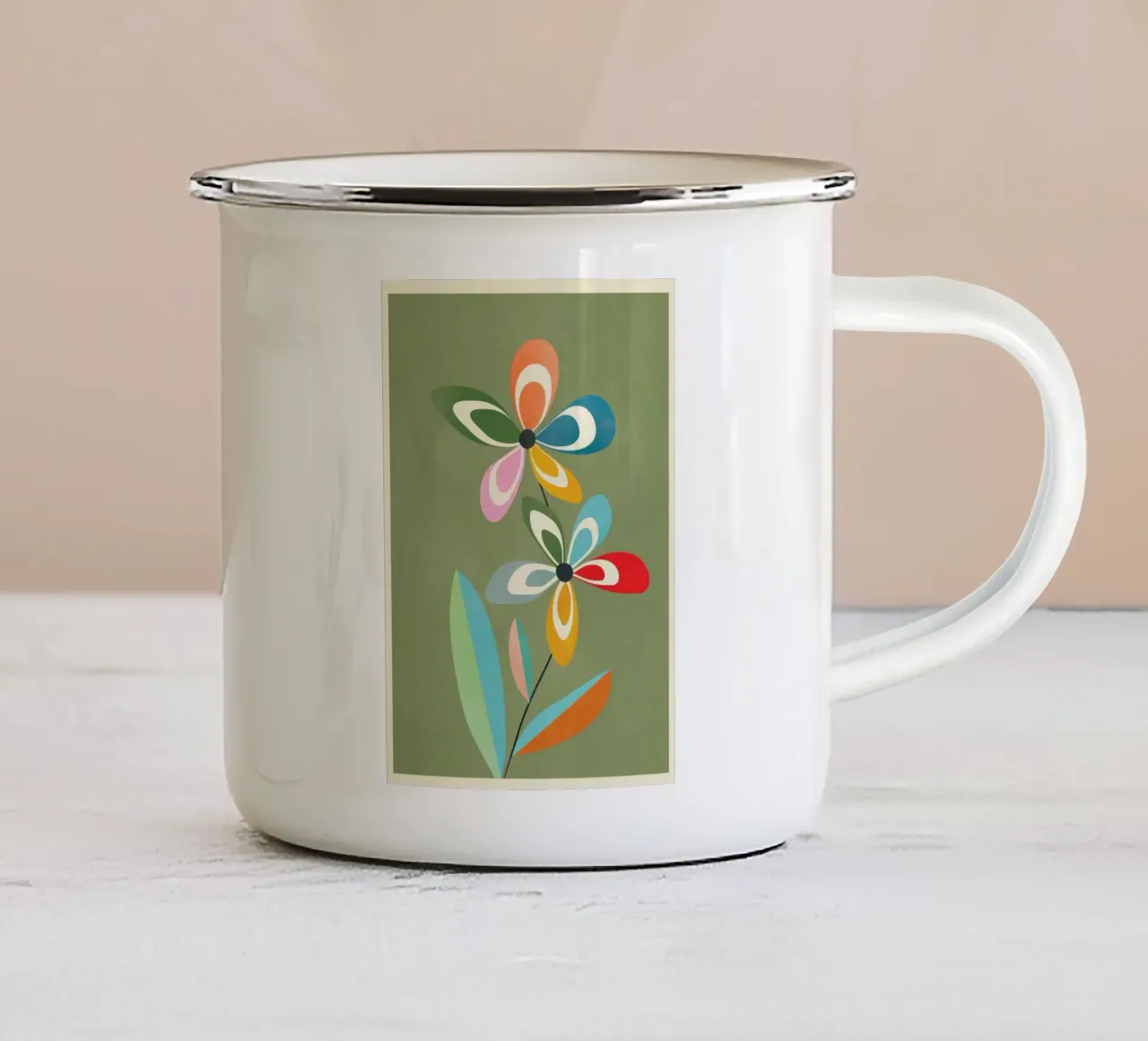 Mid-Century Abstract Flowers 06 tazza in smalto da cityart