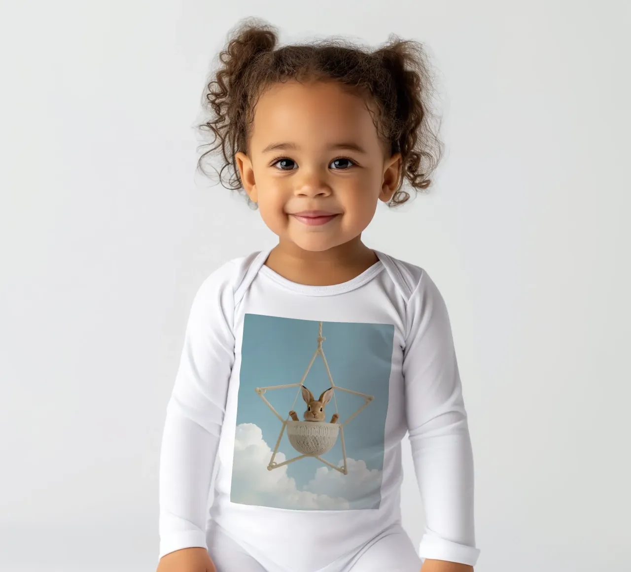 Funny Cute Rabbit in a Star-Shaped Rope Swing (lapin mignon dans une balançoire en corde en forme d'étoile) body manches longues de DesignDoodle