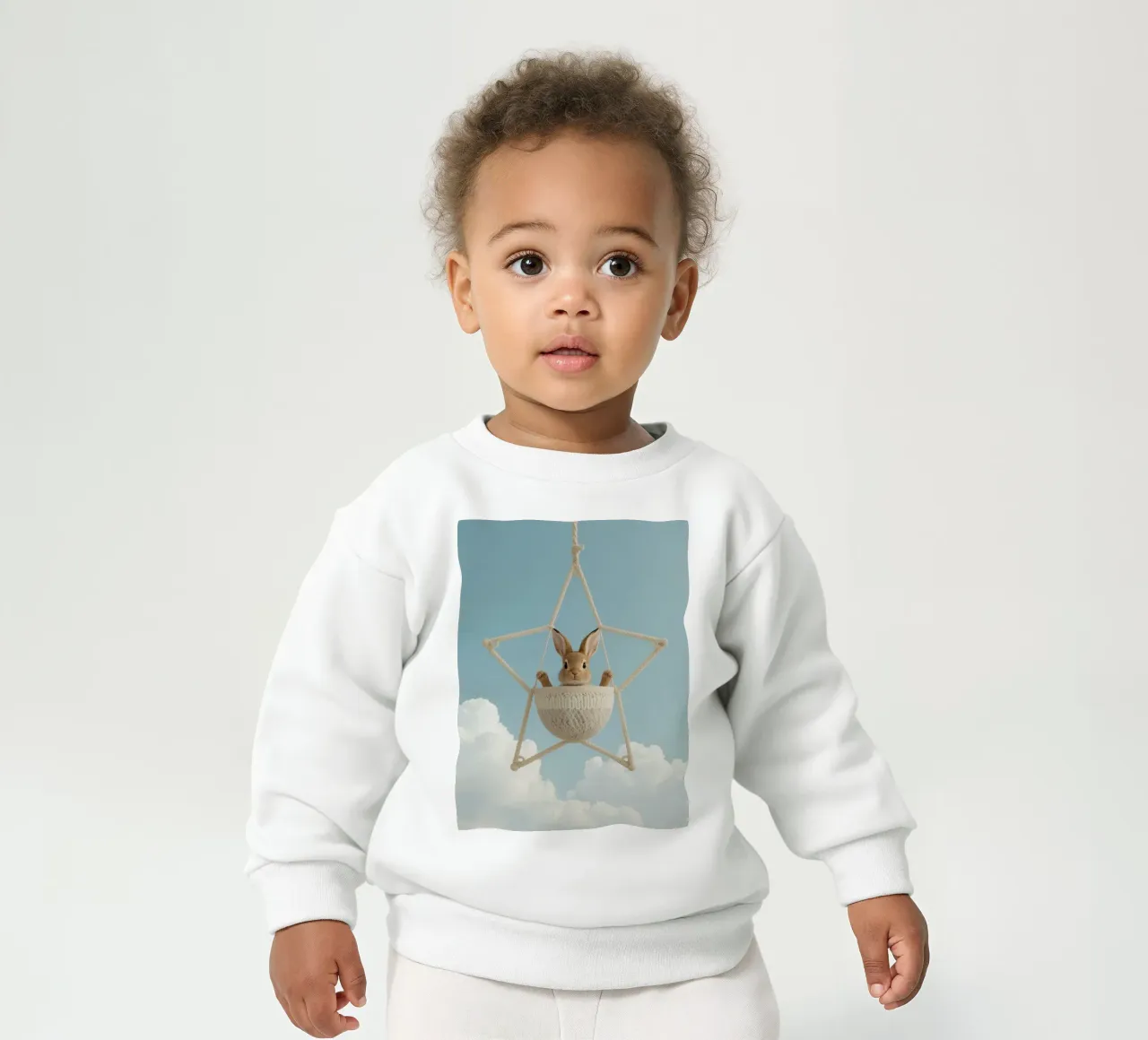 Funny Cute Rabbit in a Star-Shaped Rope Swing (lapin mignon dans une balançoire en corde en forme d'étoile) sweat pour bébé de DesignDoodle