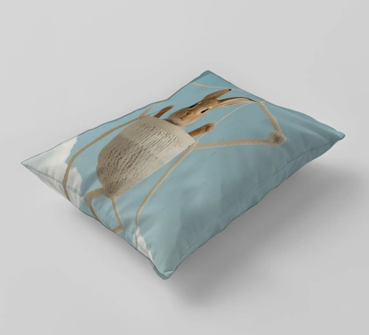 Funny Cute Rabbit in a Star-Shaped Rope Swing (lapin mignon dans une balançoire en corde en forme d'étoile) coussin de DesignDoodle
