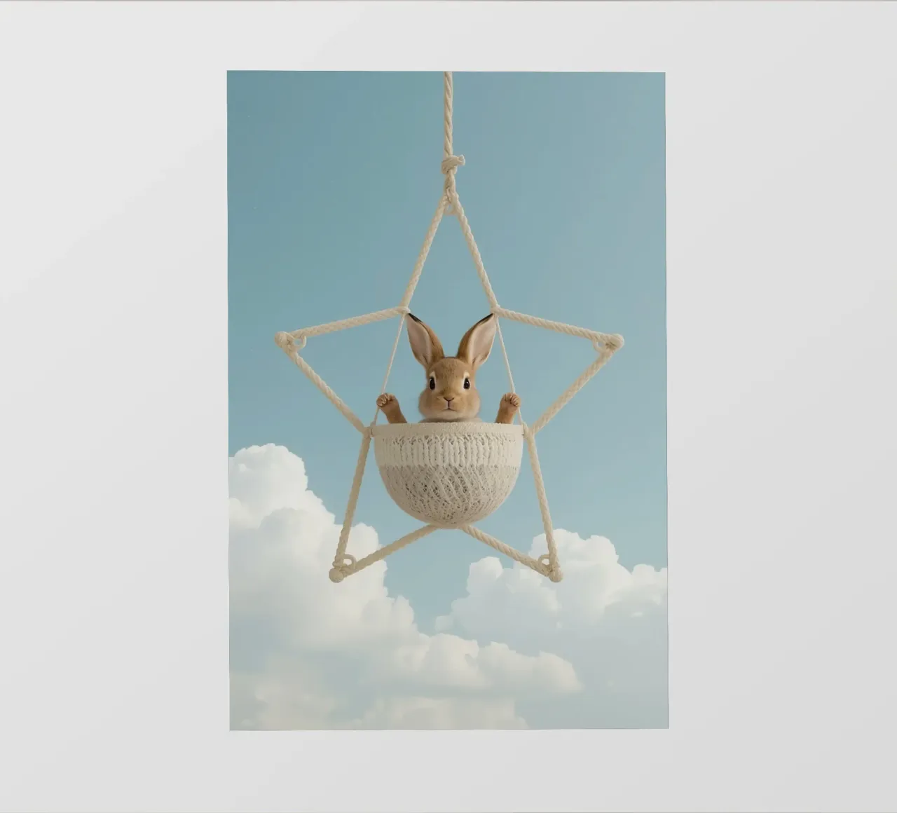 Funny Cute Rabbit in a Star-Shaped Rope Swing (lapin mignon dans une balançoire en corde en forme d'étoile) bâche pvc de DesignDoodle