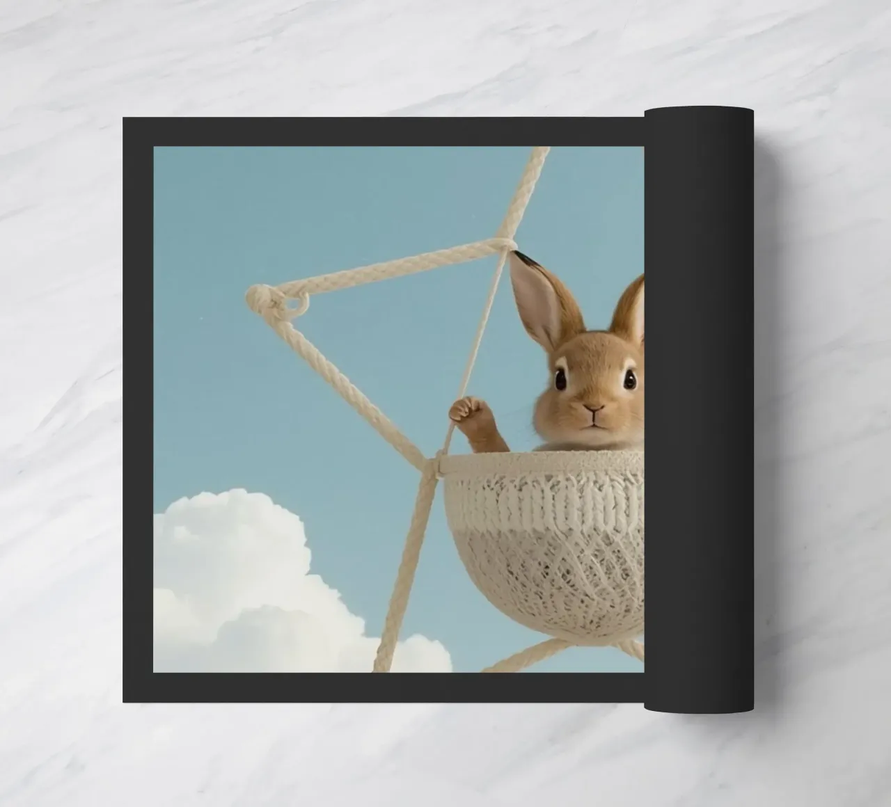 Funny Cute Rabbit in a Star-Shaped Rope Swing (lapin mignon dans une balançoire en corde en forme d'étoile) paillasson de DesignDoodle