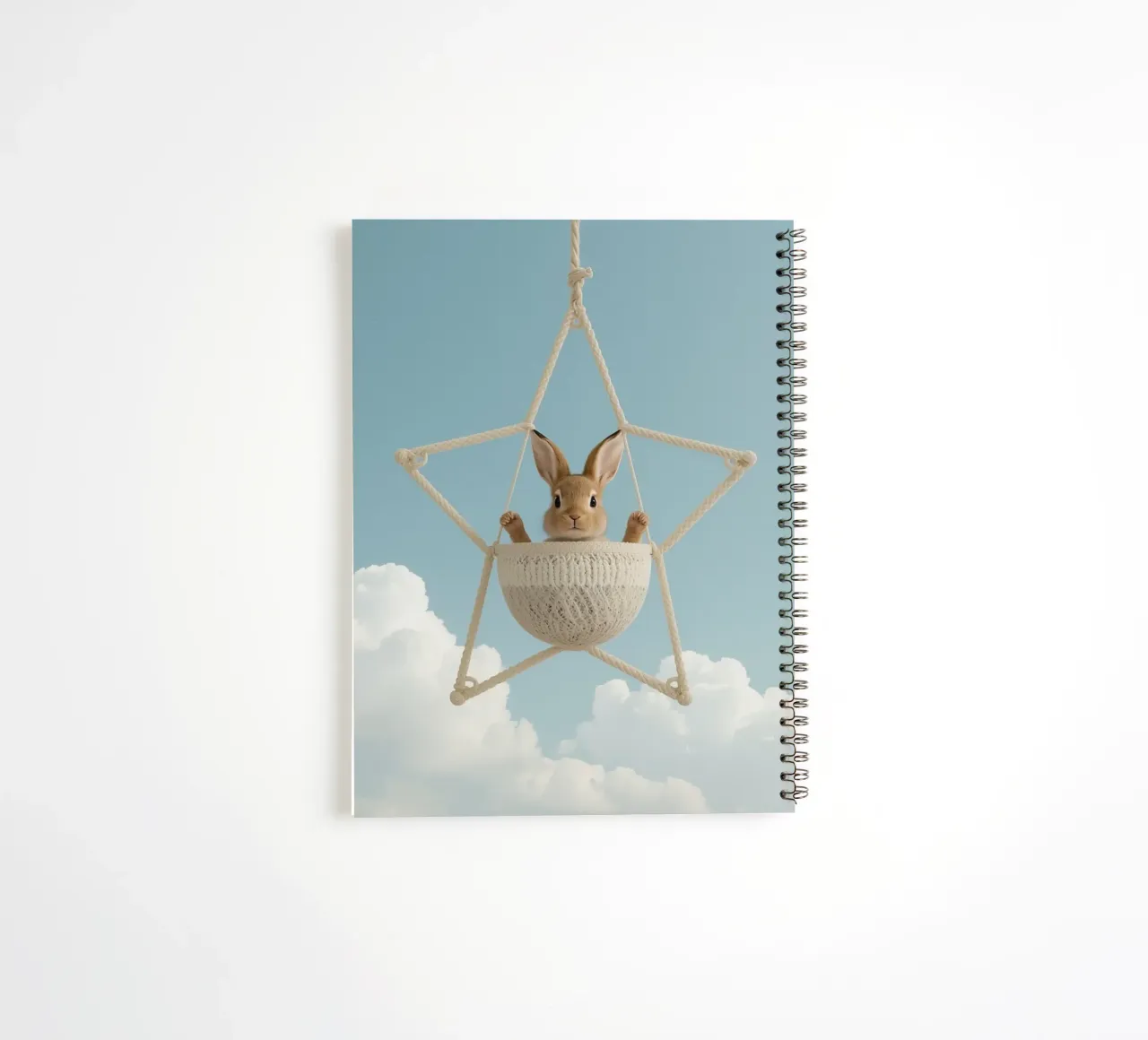 Funny Cute Rabbit in a Star-Shaped Rope Swing (lapin mignon dans une balançoire en corde en forme d'étoile) carnet à spirale de DesignDoodle