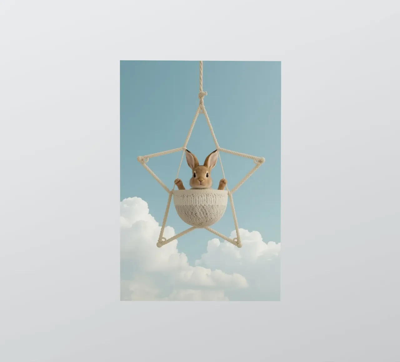 Funny Cute Rabbit in a Star-Shaped Rope Swing (lapin mignon dans une balançoire en corde en forme d'étoile) autocollant de DesignDoodle