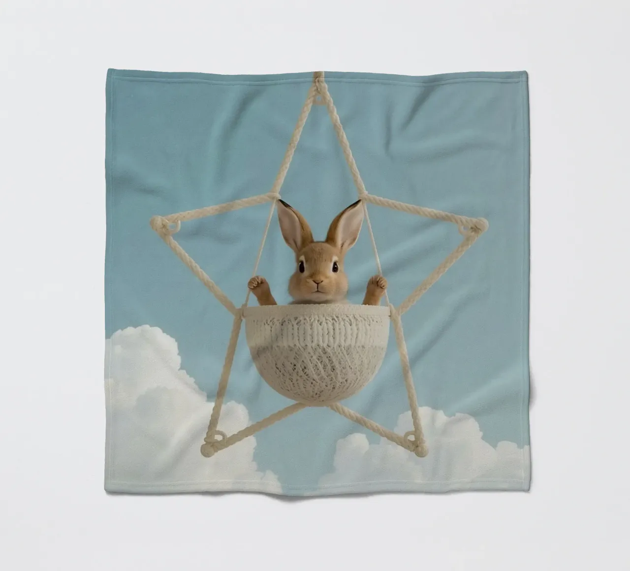 Funny Cute Rabbit in a Star-Shaped Rope Swing (lapin mignon dans une balançoire en corde en forme d'étoile) plaid polaire de DesignDoodle