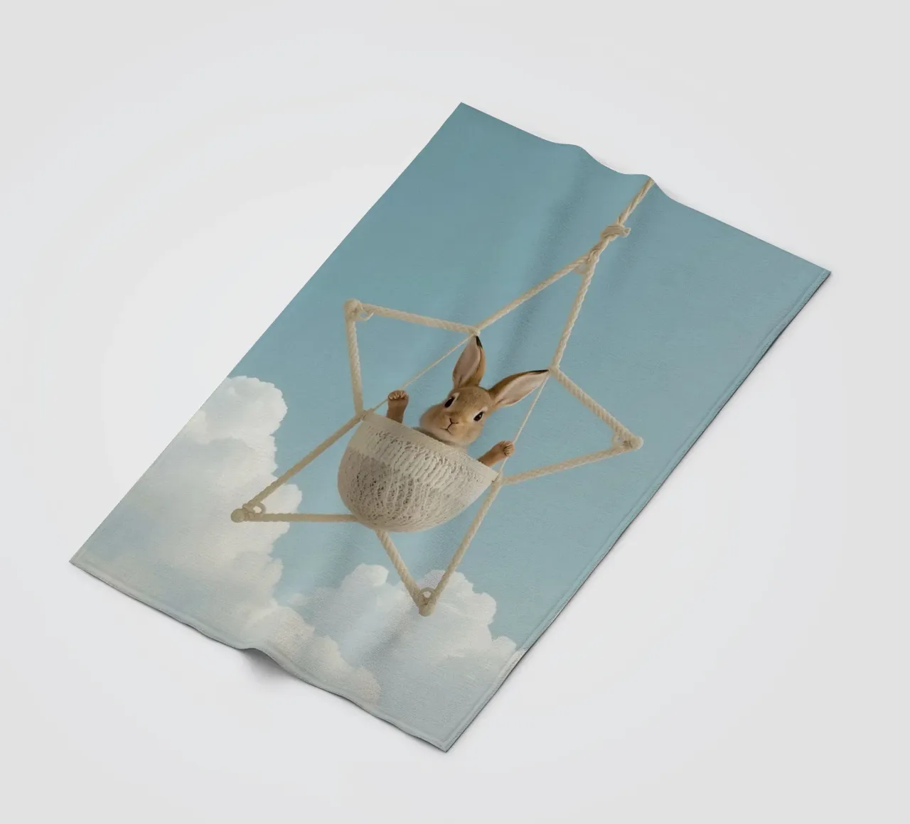 Funny Cute Rabbit in a Star-Shaped Rope Swing (lapin mignon dans une balançoire en corde en forme d'étoile) plaid polaire de DesignDoodle