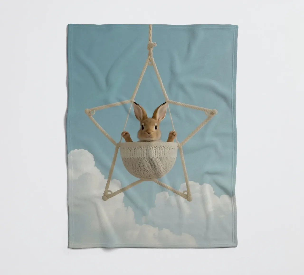 Funny Cute Rabbit in a Star-Shaped Rope Swing (lapin mignon dans une balançoire en corde en forme d'étoile) plaid polaire de DesignDoodle
