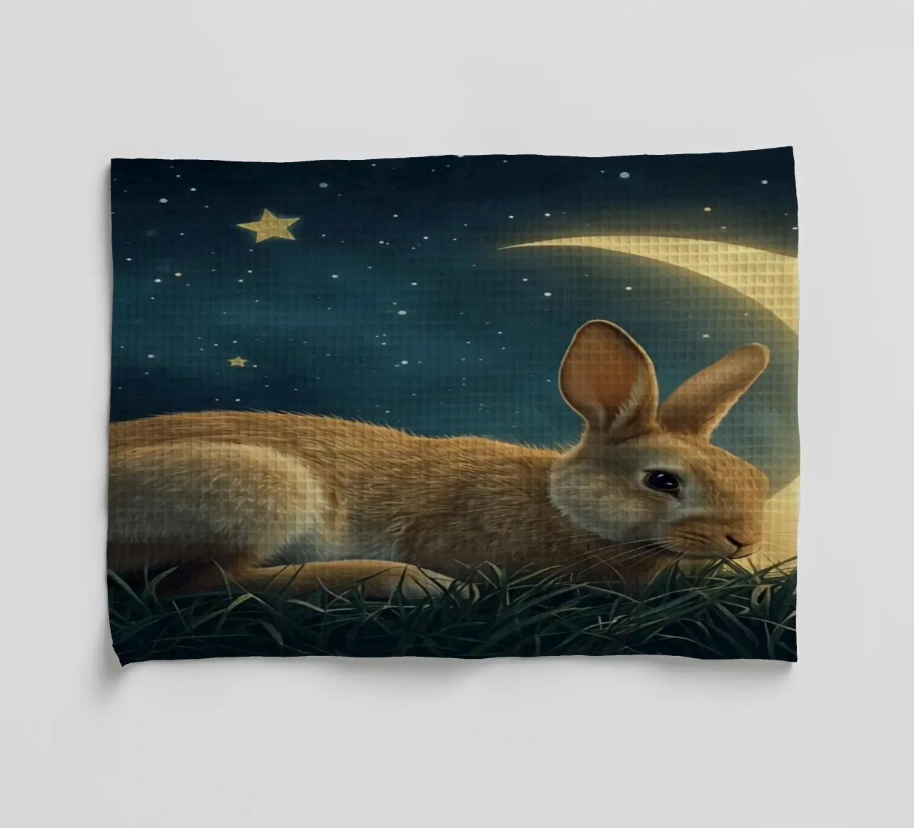 Mignon lapin dans l'herbe sous un ciel étoilé au clair de lune torchon de DesignDoodle