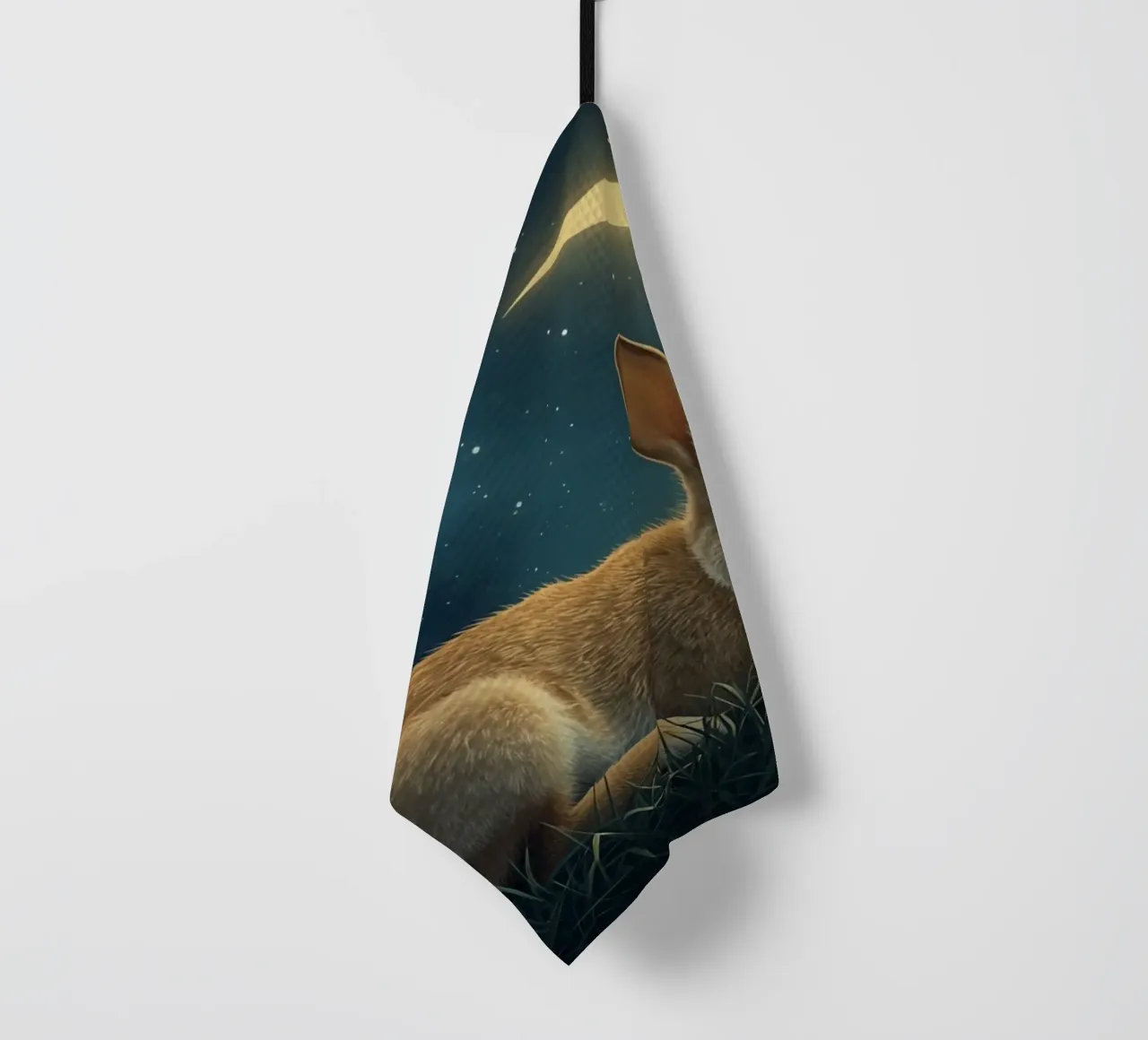 Mignon lapin dans l'herbe sous un ciel étoilé au clair de lune torchon de DesignDoodle