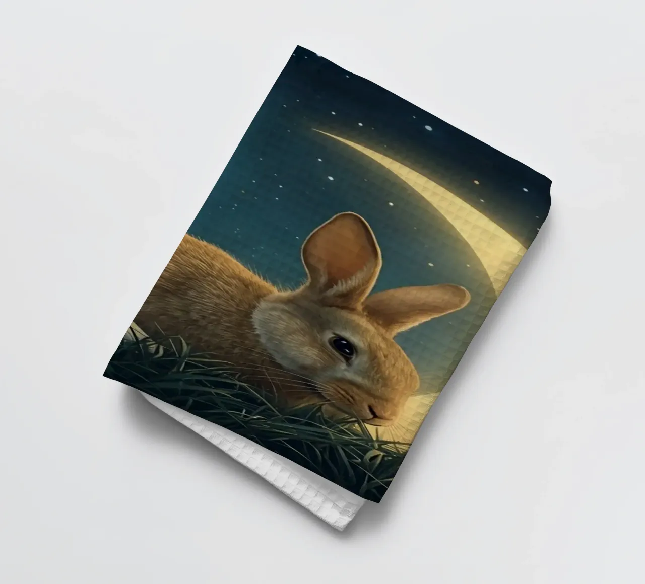 Mignon lapin dans l'herbe sous un ciel étoilé au clair de lune torchon de DesignDoodle