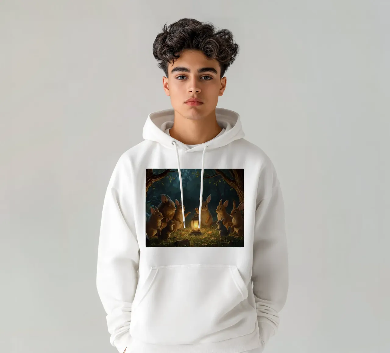 Conejos y ardillas en torno a un farol para la hora del cuento sudadera con capucha de DesignDoodle
