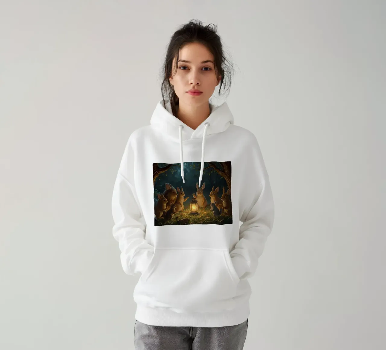 Conejos y ardillas en torno a un farol para la hora del cuento sudadera con capucha de DesignDoodle