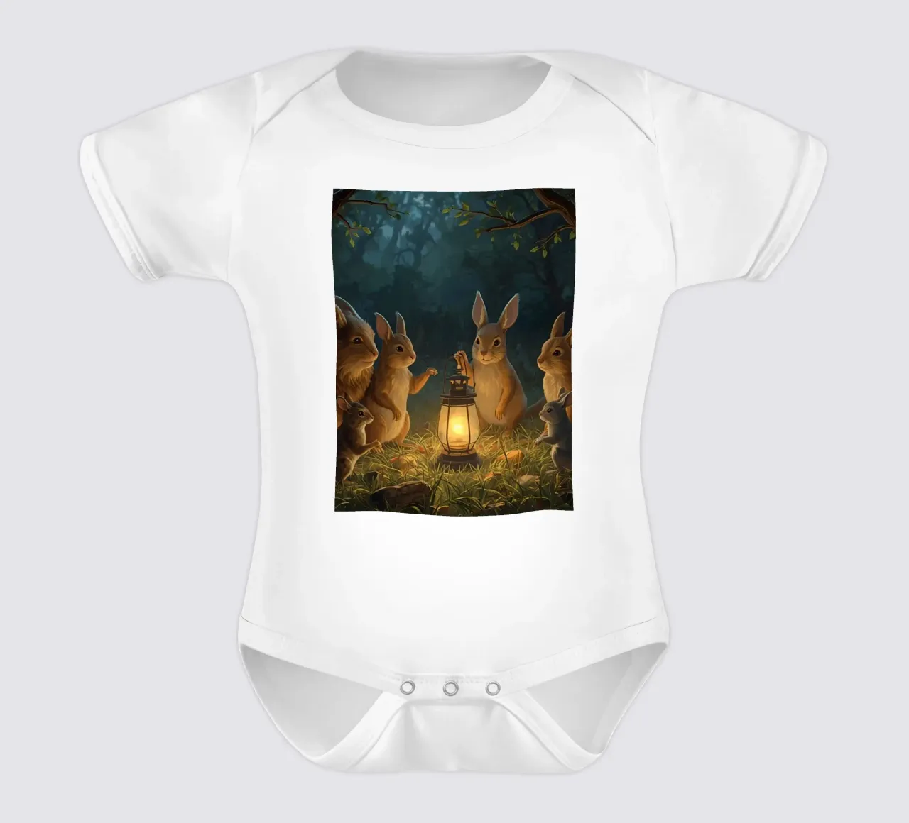 Rabbits and Squirrels Around Lantern For Story Time short-sleeve baby romper by DesignDoodle