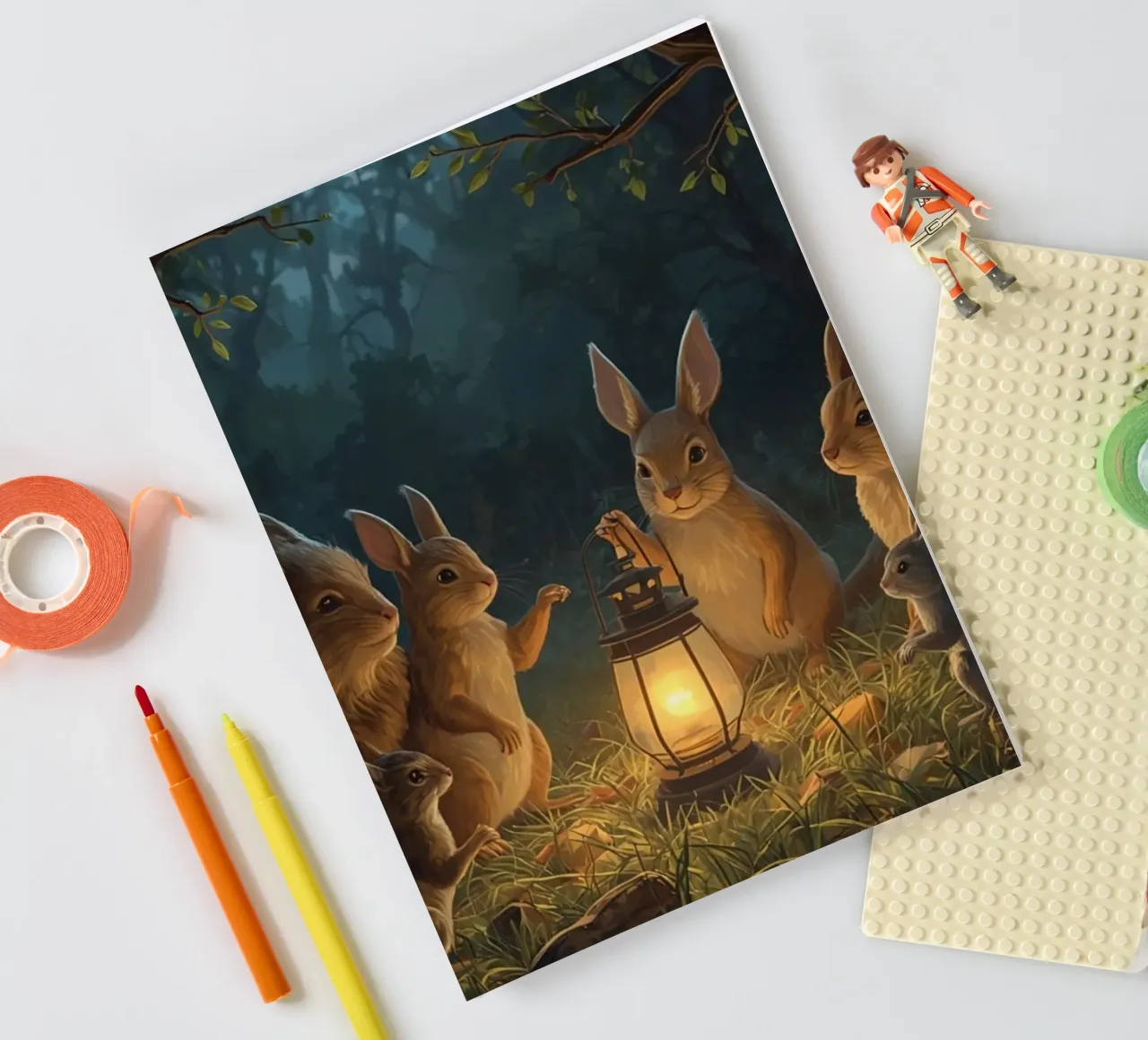 Rabbits and Squirrels Around Lantern For Story Time notebook by DesignDoodle