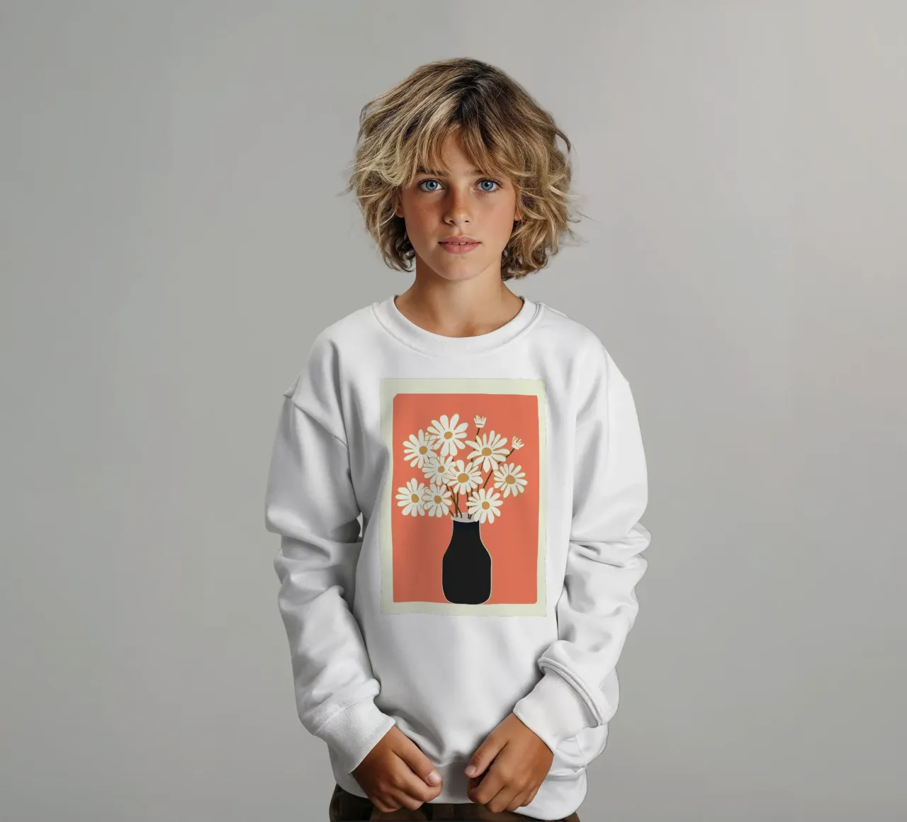 White Daisy Bouquets in Vase 2 felpa bambino da cityart