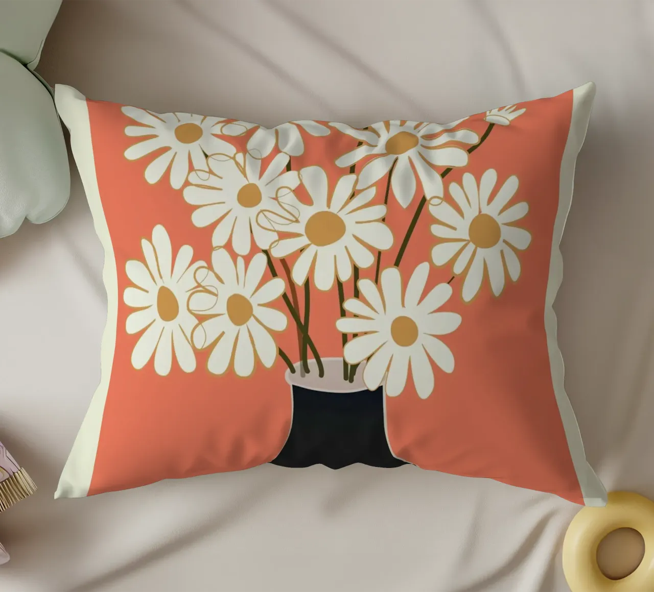 White Daisy Bouquets in Vase 2 cuscino da cityart